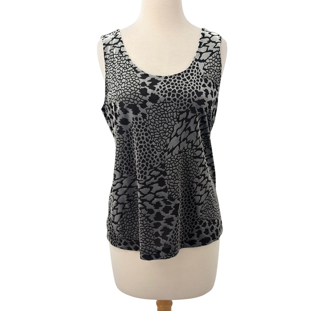 Chicos Gray Black Animal Print Burnout Velvet Tank Top Sleeveless Size 2/Large